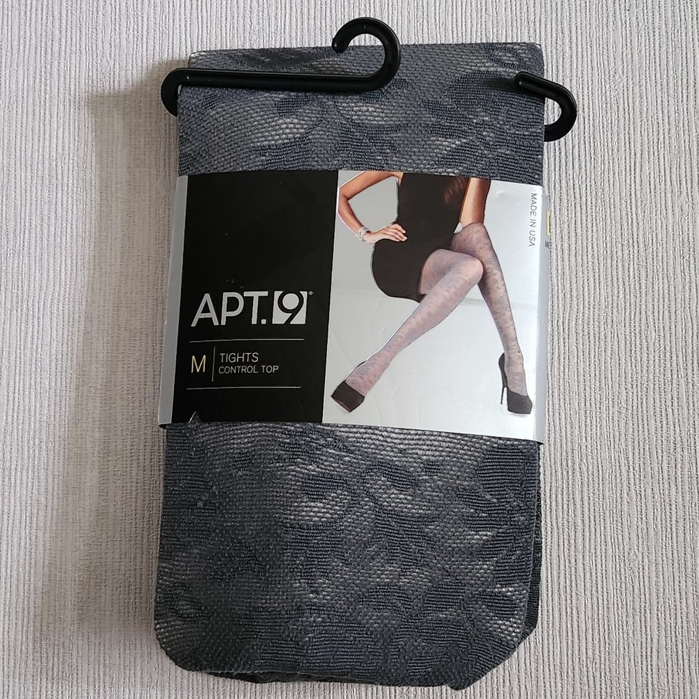 New Apt. 9 Control Top Gray Floral Fishnet Tights. Size Medium.